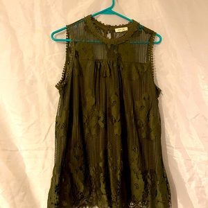 Paper+ tee tank top shirt blouse green Lace Large L
